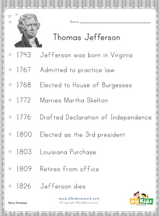 Thomas jefferson worksheet all kids network