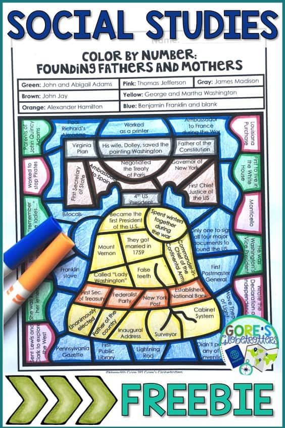 Free social studies color by number