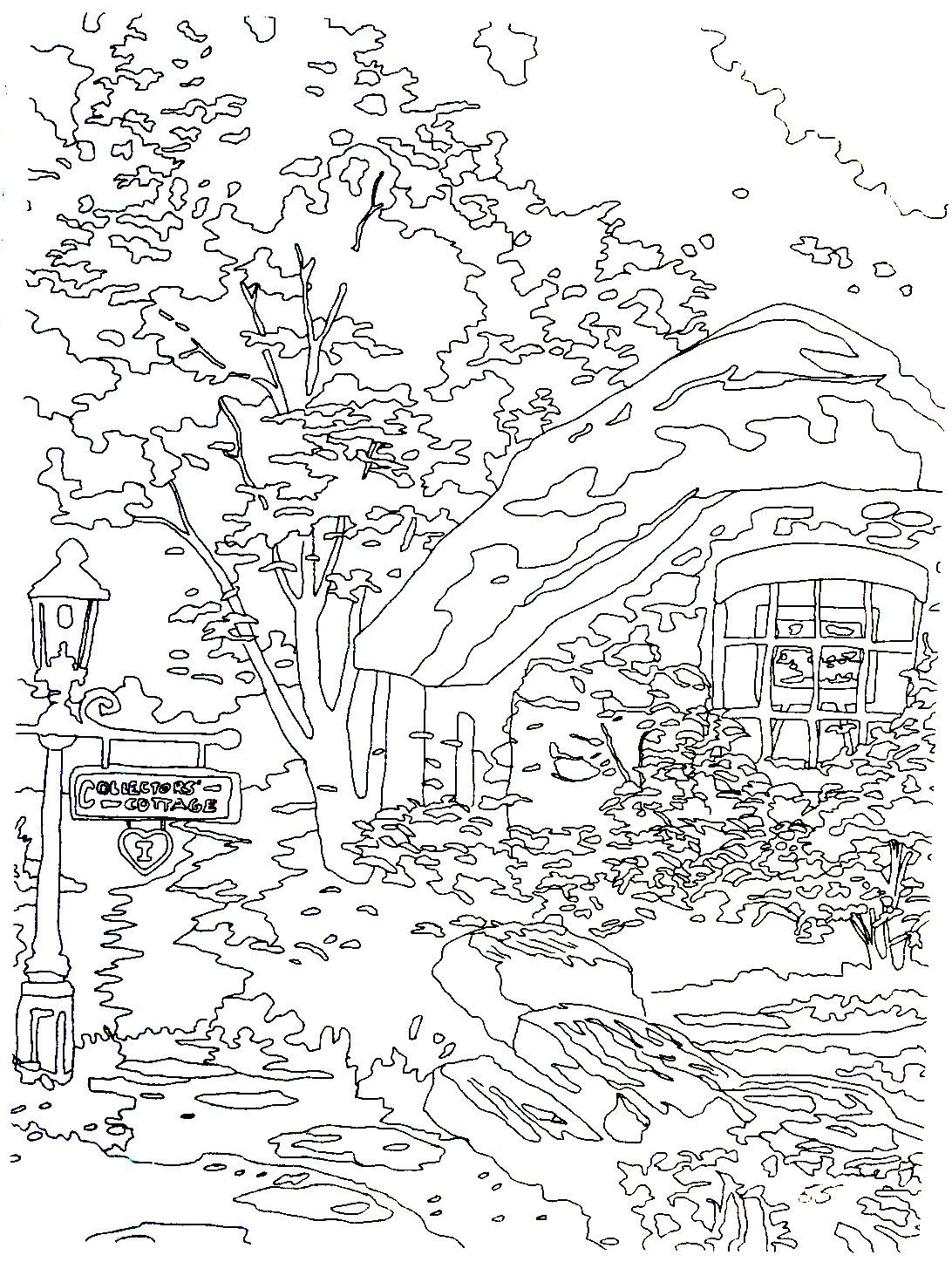 Collectors cottage thomas kinkade painting coloring book printable page coloring pages coloring book download coloring books
