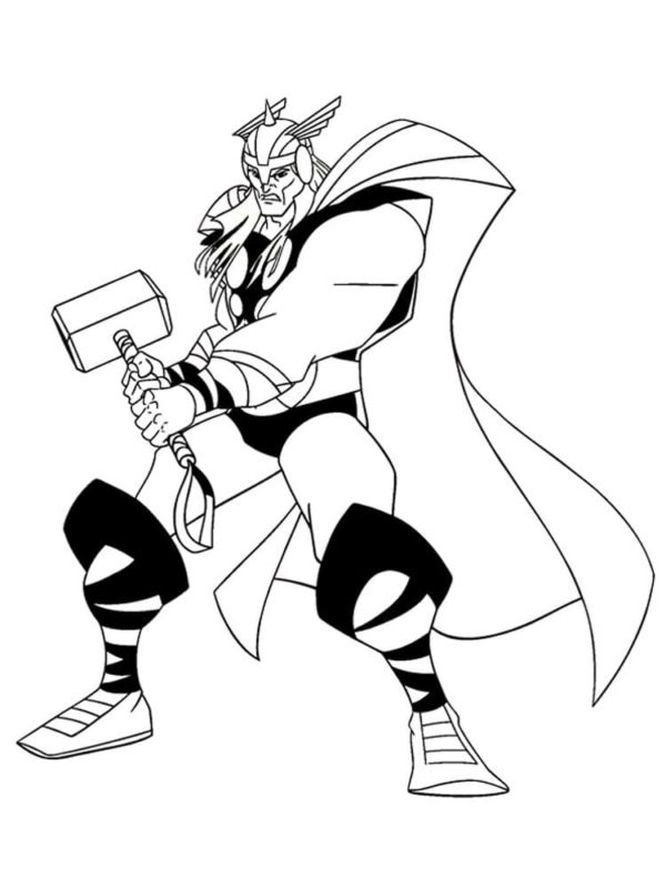 Thor demonstrates his hammer coloring page