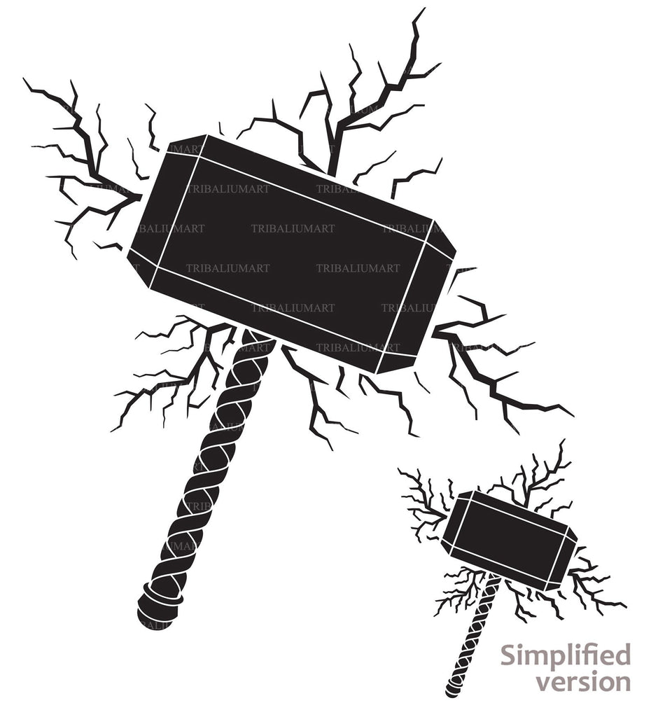Hammer of thor and lightning bolts cut files for cricut clip art silhouettes eps svg pdf png dxf jpeg