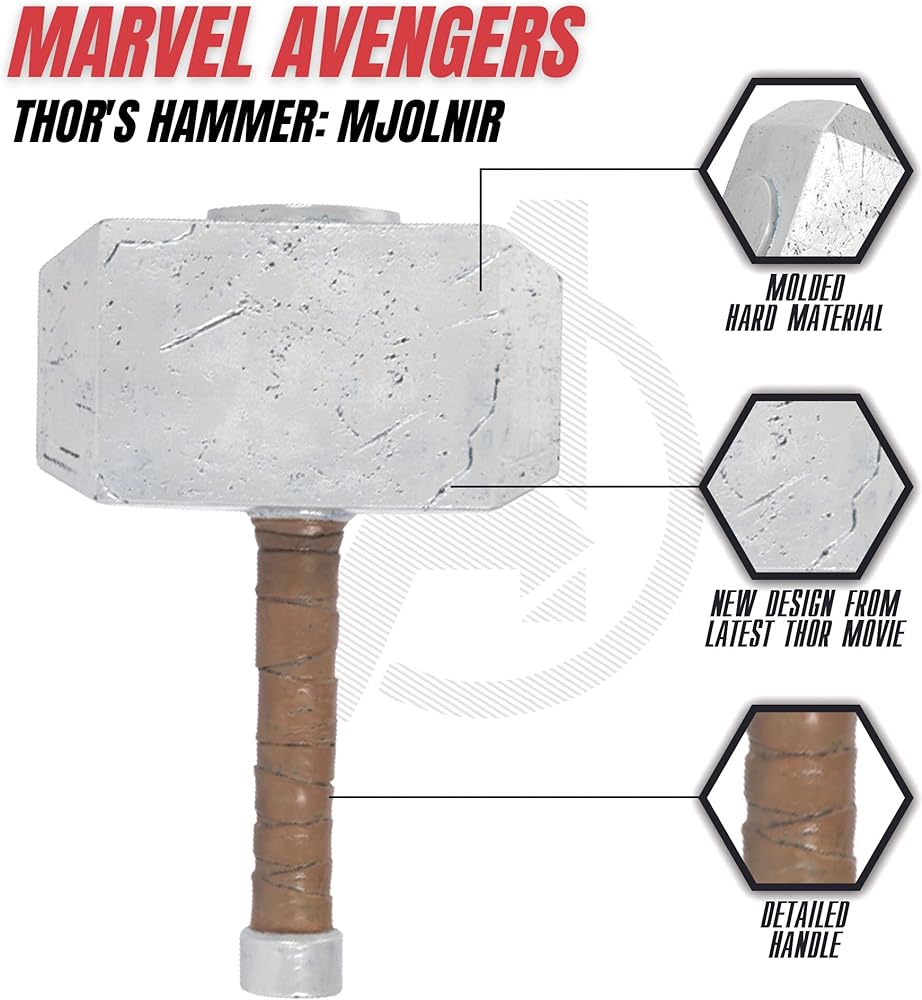 Marvel avengers thor hammer toy mighty thor mjolnir hammer replica halloween costume accessory and prop