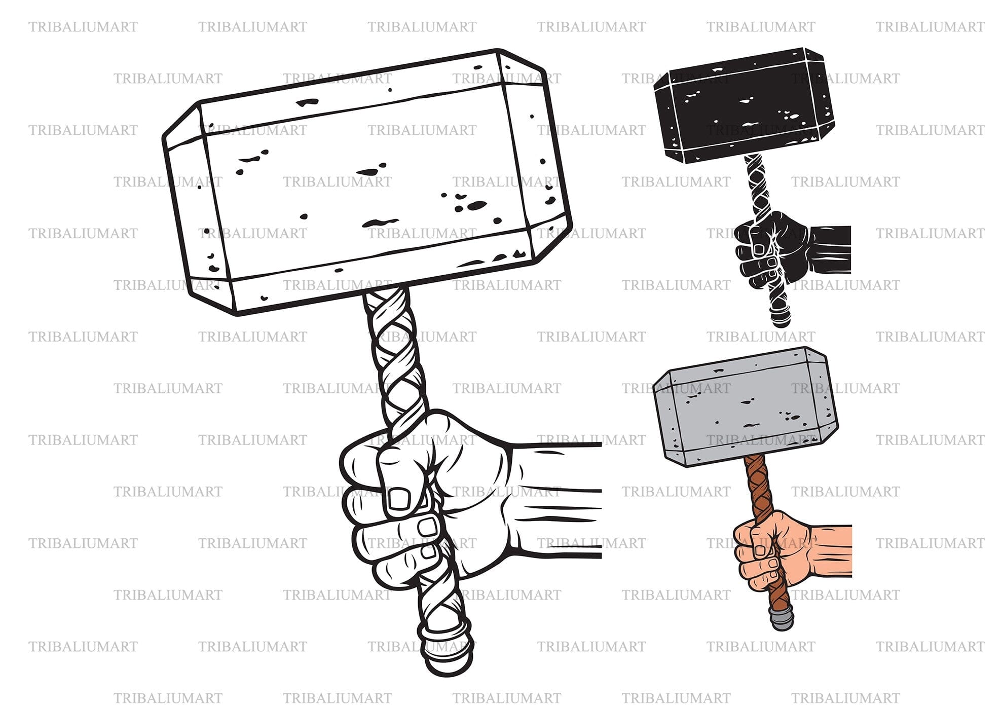 Thor hammer in hand cut files for cricut clip art silhouettes eps svg pdf png dxf jpeg