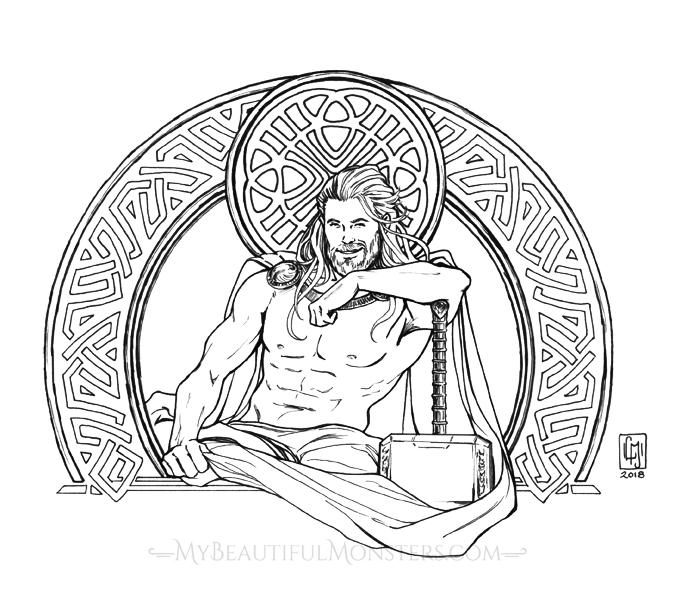 Thor art nouveau portrait by mybeautifulmonsters on