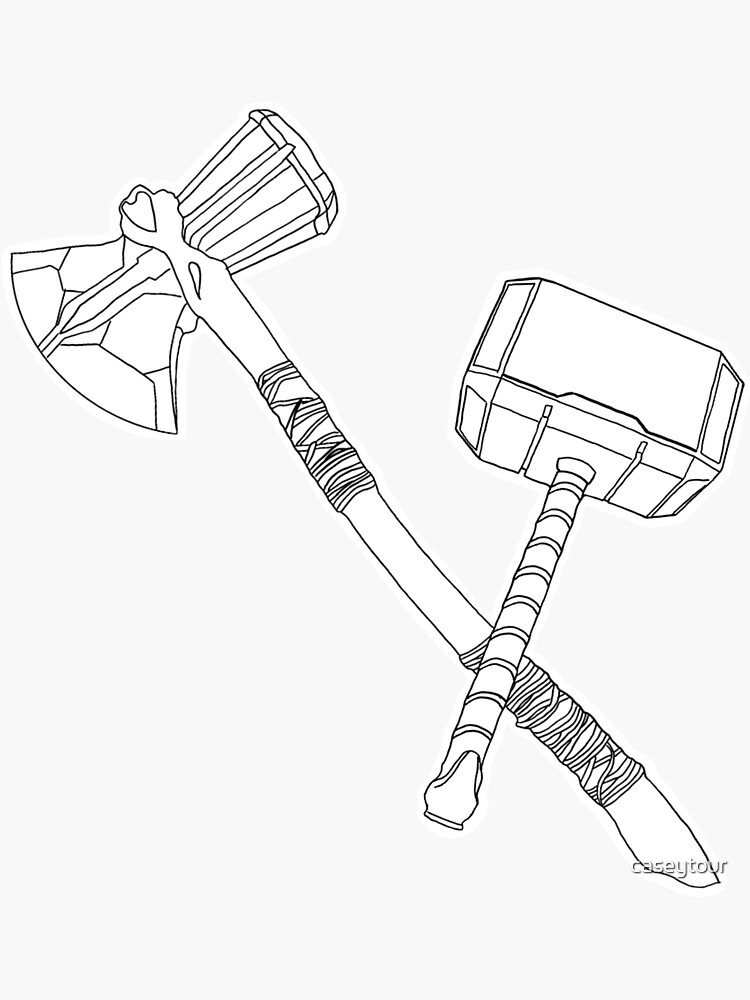 Stormbreaker and mjolnir sticker bw sticker for sale by caseytour