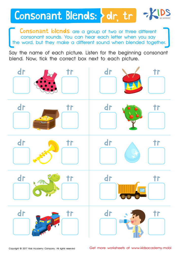 Consonant blends dr and tr printable free printable pdf for kids