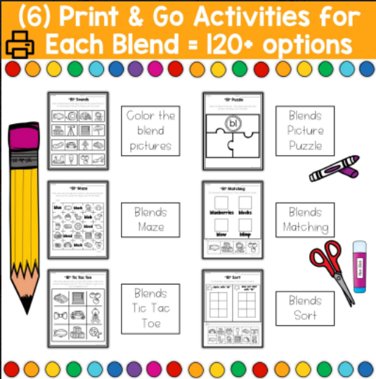 Blends bundle no prep activity for r s and l blends