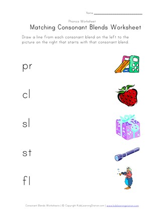 Matching consonant blends worksheet