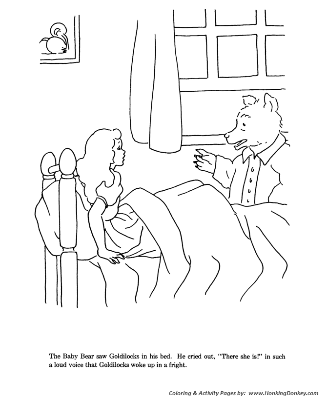 Goldilocks and the three bears coloring pages goldielocks asleep in baby bears bed
