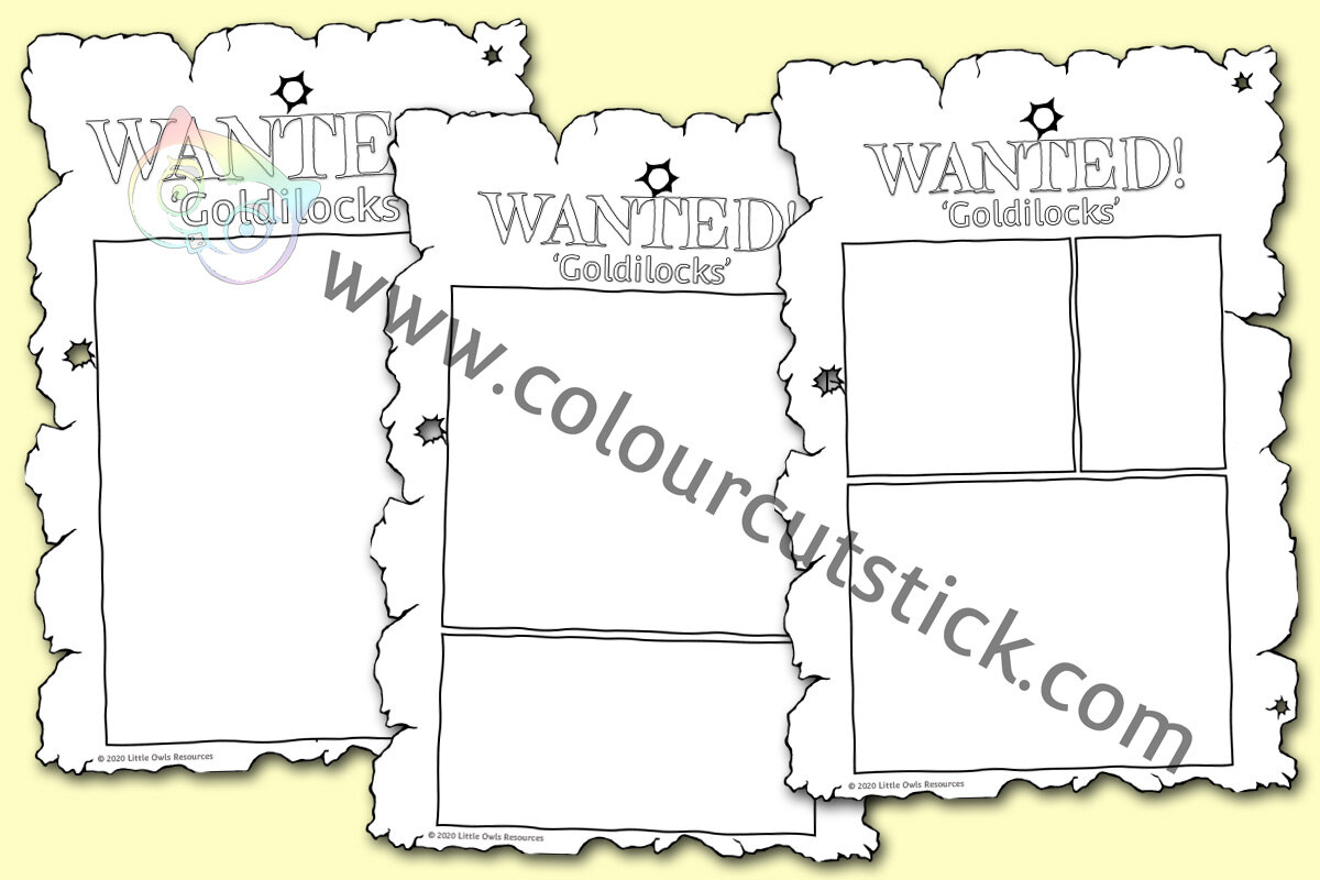 Free goldilocks and the three bears wanted poster colouring pages â colour cut stick