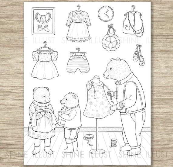 Bear family making clothes printable coloring page bear coloring childrens clothing coloring coloring sheet coloring clothes
