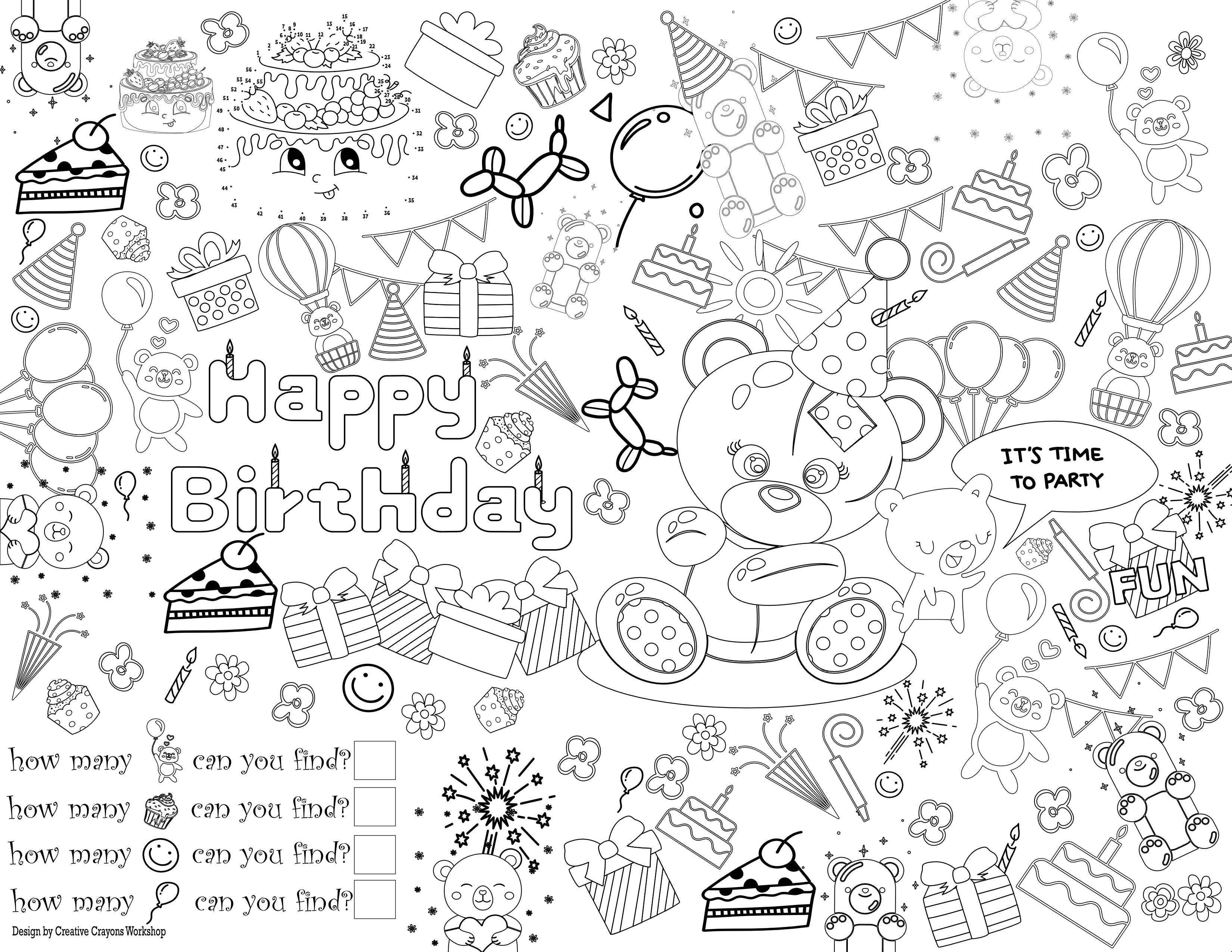 Baby bear birthday coloring page â creative crayons workshop