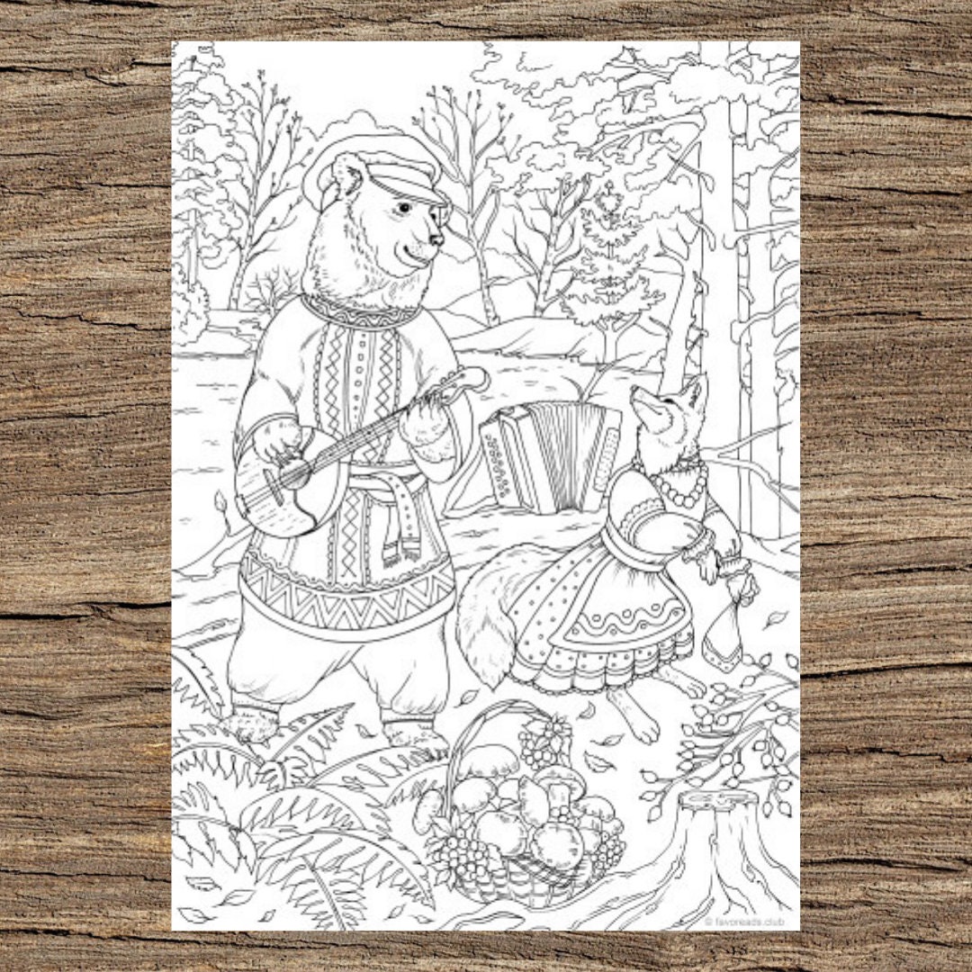 Bear and fox printable adult coloring page from favoreads coloring book pages for adults and kids coloring sheets colouring designs