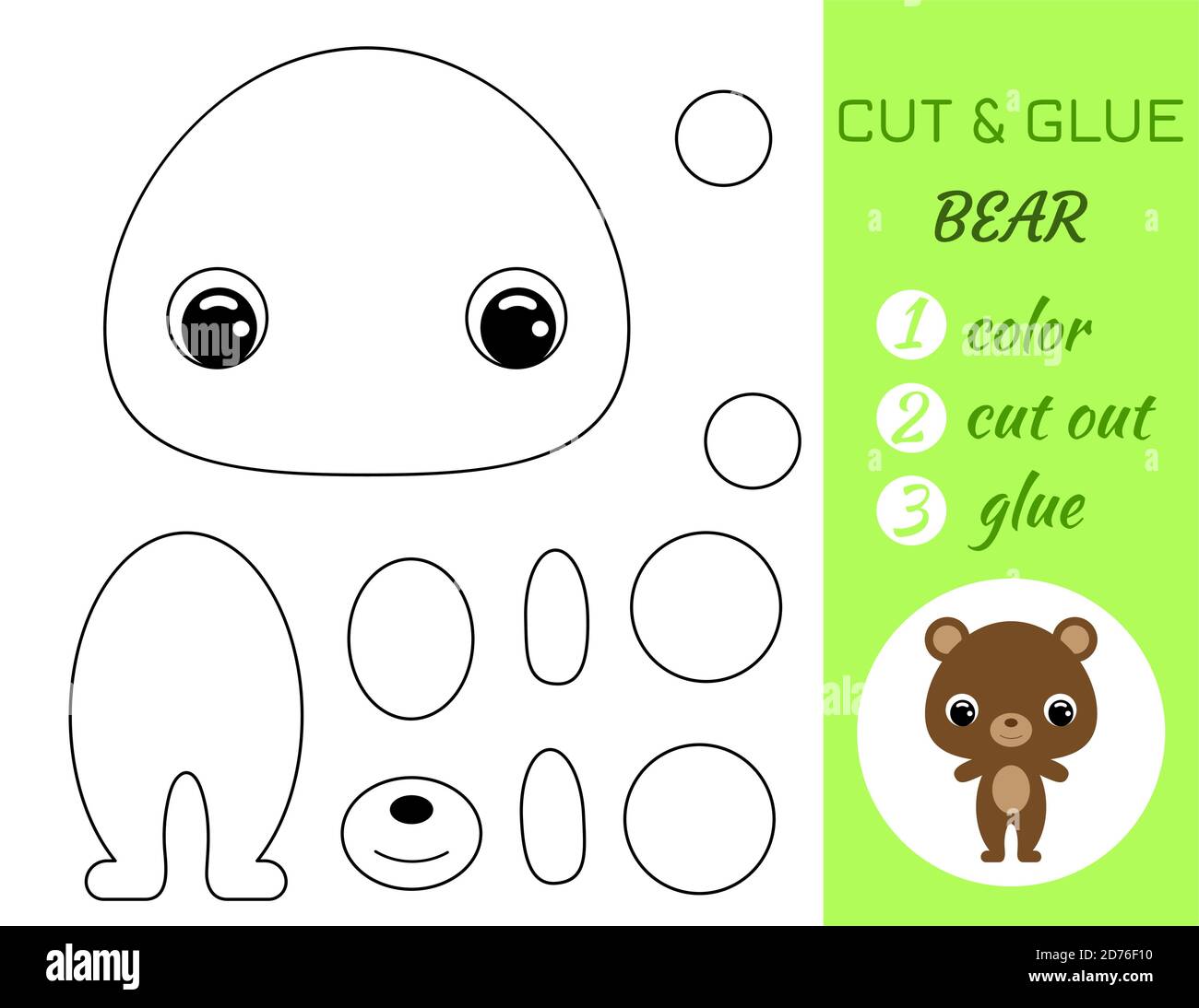 Coloring book cut and glue baby bear educational paper game for preschool children cut and paste worksheet color cut parts and glue on papercarto stock vector image art