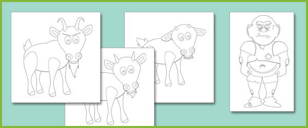 Early learning resources three billy goats gruff colouring sheets