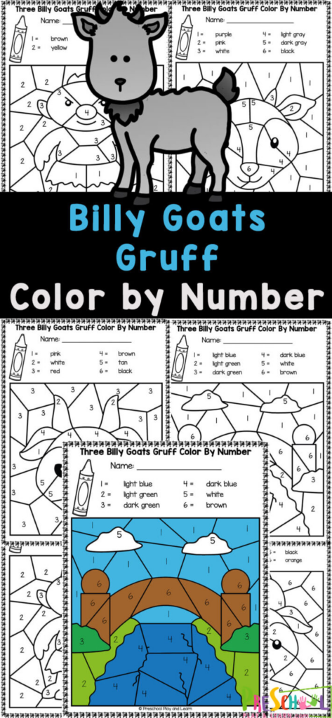 Ð free three billy goats gruff color by number worksheets