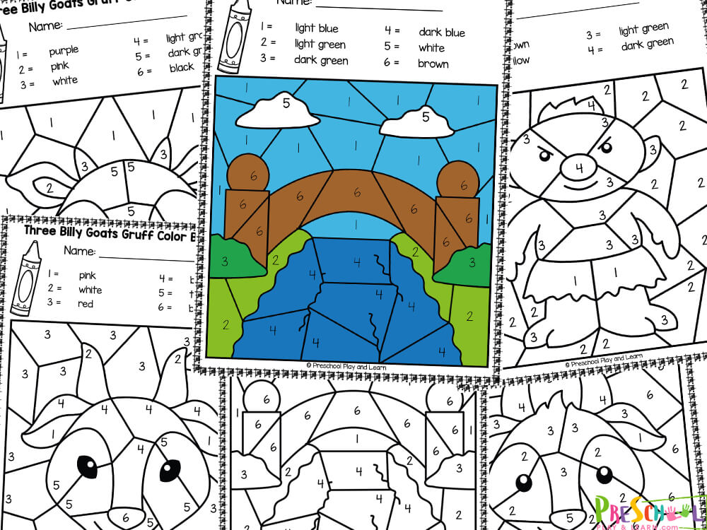 Ð free three billy goats gruff color by number worksheets