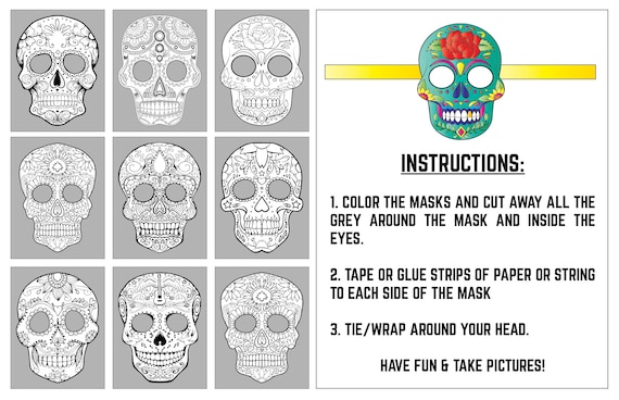 Dia de los muertos masks halloween coloring pages sugar skulls