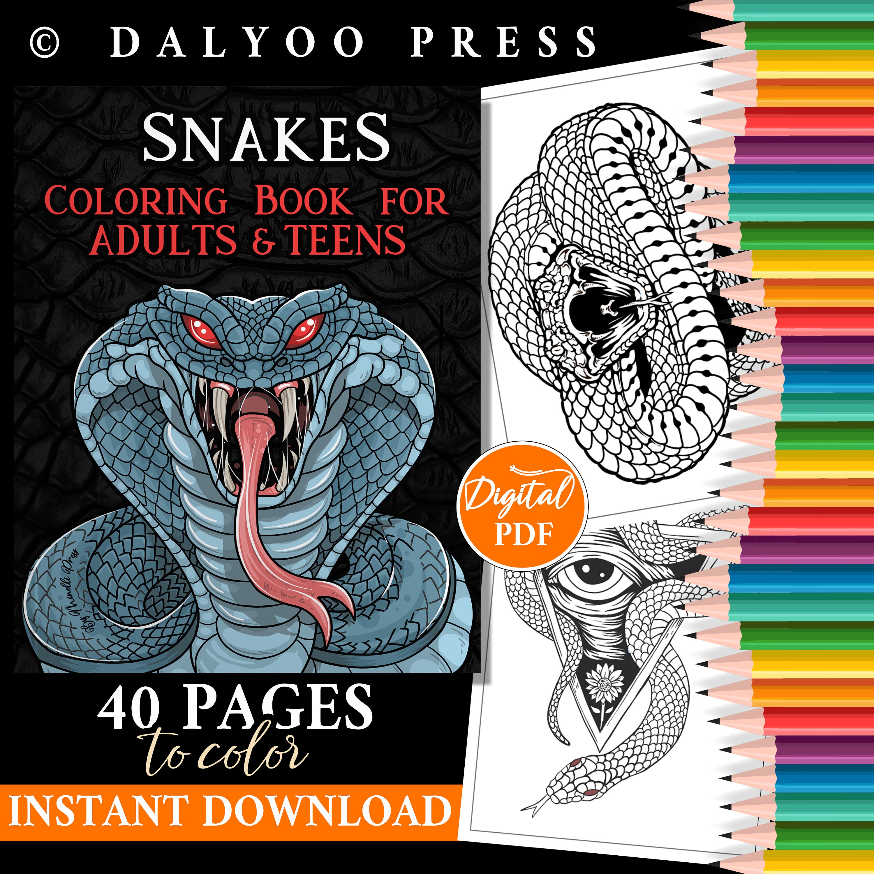 Snakes coloring book animals coloring pages printable coloring pages digital coloring book animals reptiles coloring pages
