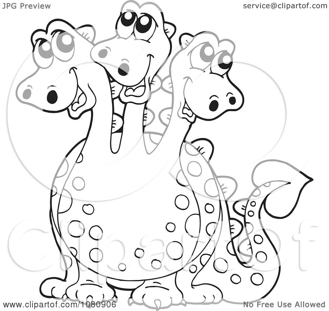 Clipart outlined three headed dragon