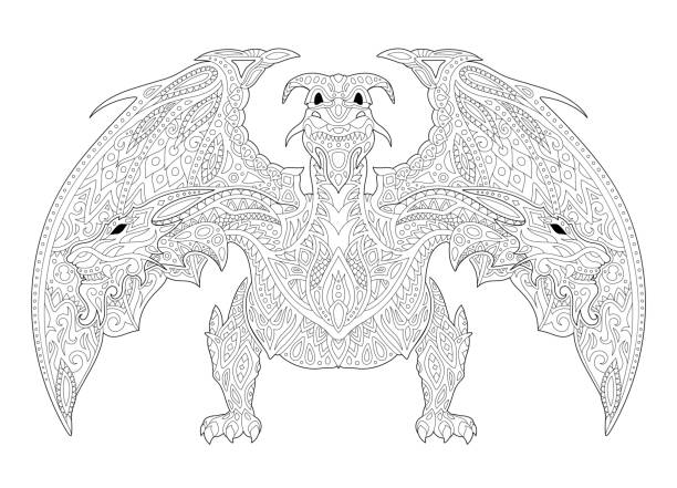 Three headed dragon drawings stock illustrations royalty