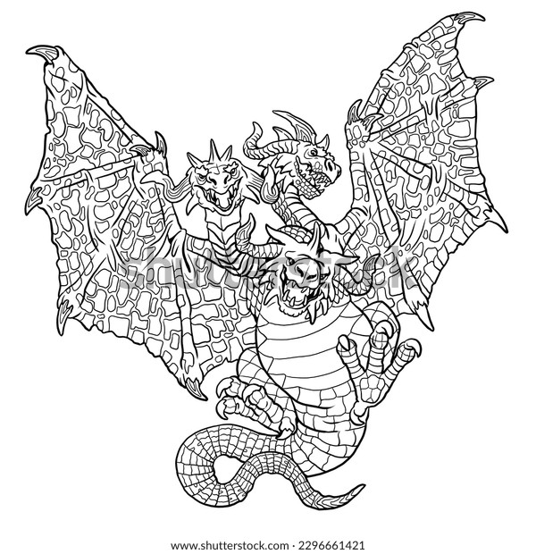 Hakuun threeheaded dragon coloring page fantasy illustration liittyvã kuvituskuva