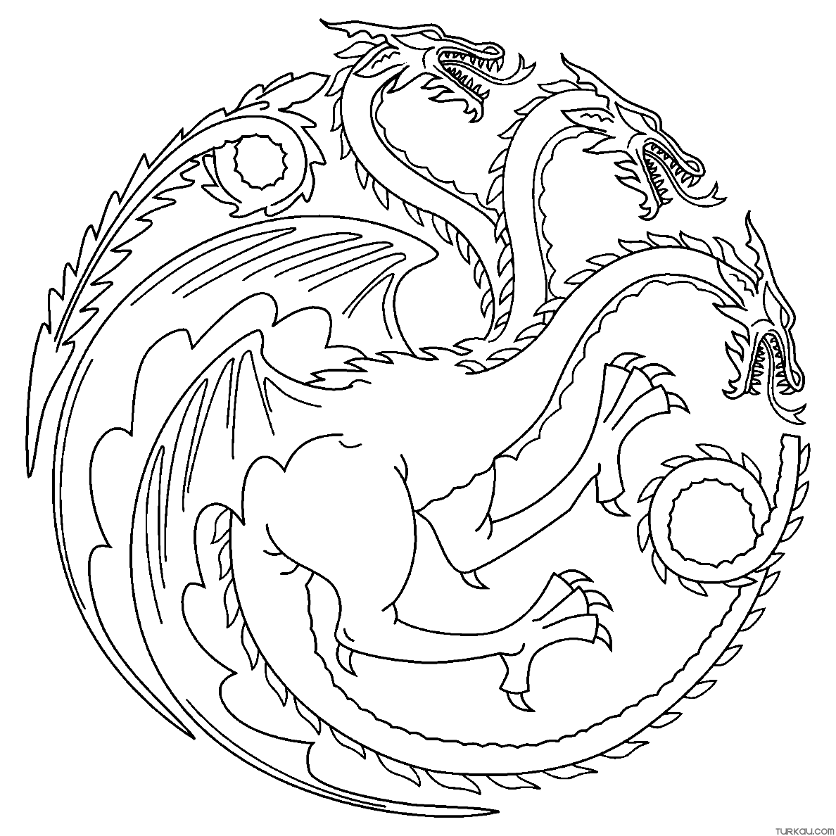 Three headed long tailed dragon coloring page