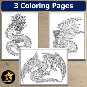 Dragon zentangle coloring pages chinese lunar new year zen doodle