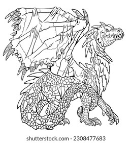 Three headed dragon coloring page outline stock illustration