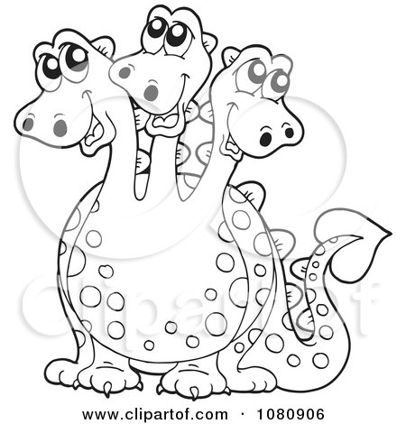 Clipart outlined three headed dragon