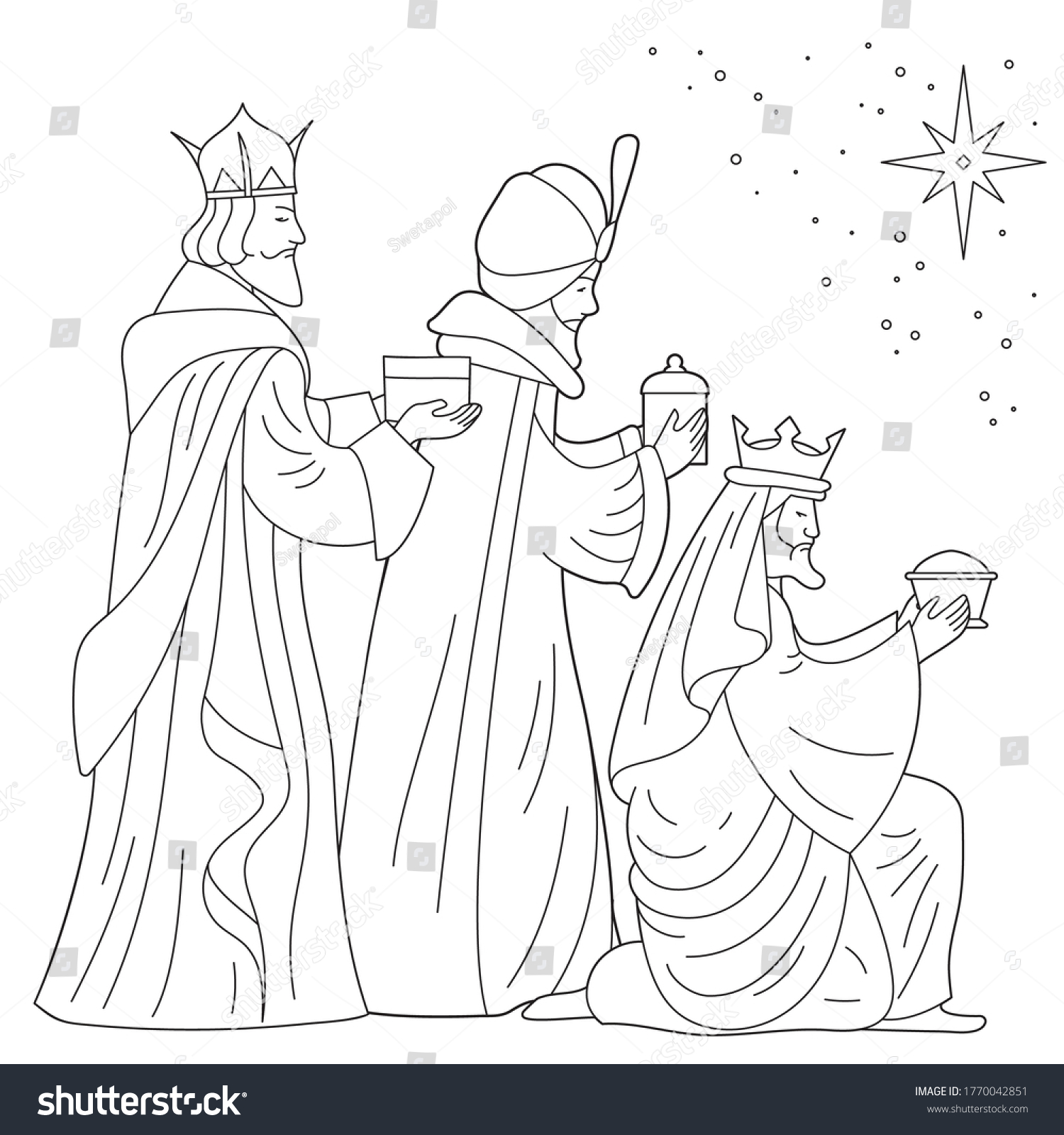 Three kings colouring over royalty