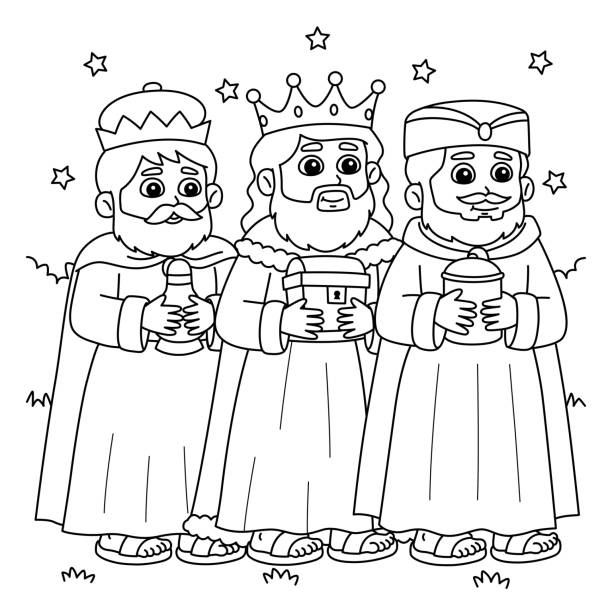 Christian three kings coloring page for kids stock illustration