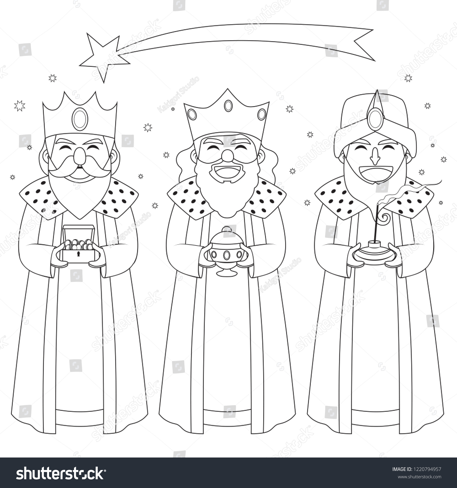 Monochrome coloring line art illustration three stock illustration