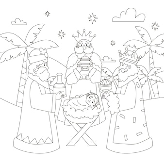 Three kings coloring pages vectors illustrations for free download
