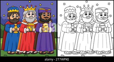 Christian three kings coloring page for kids stock vector image art