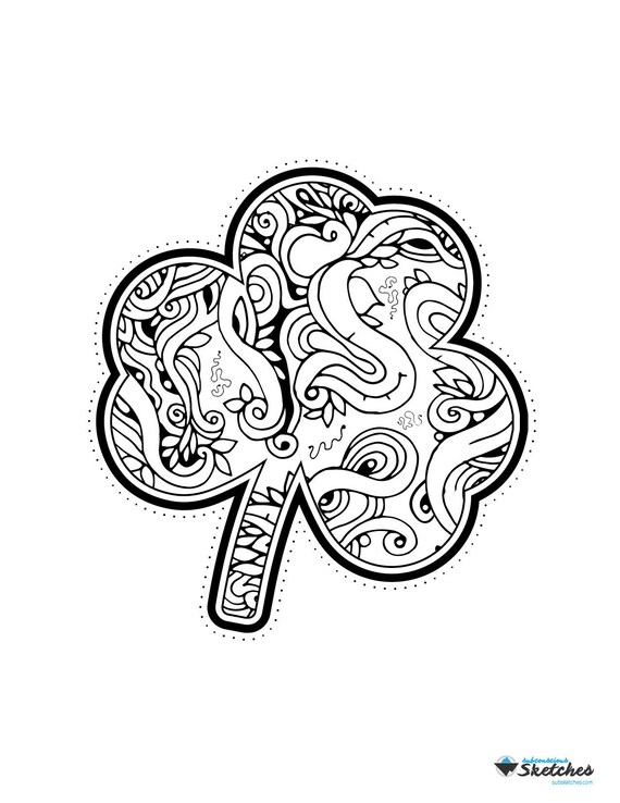 St patricks day coloring page leaf clover abstract adult coloring page printable pdf instant digital download handouts for kids