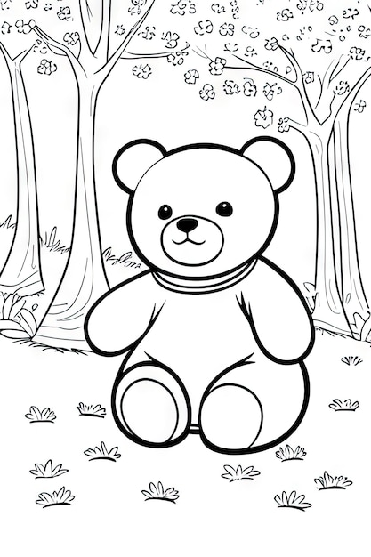 Premium ai image cute little baby bear in the park coloring book