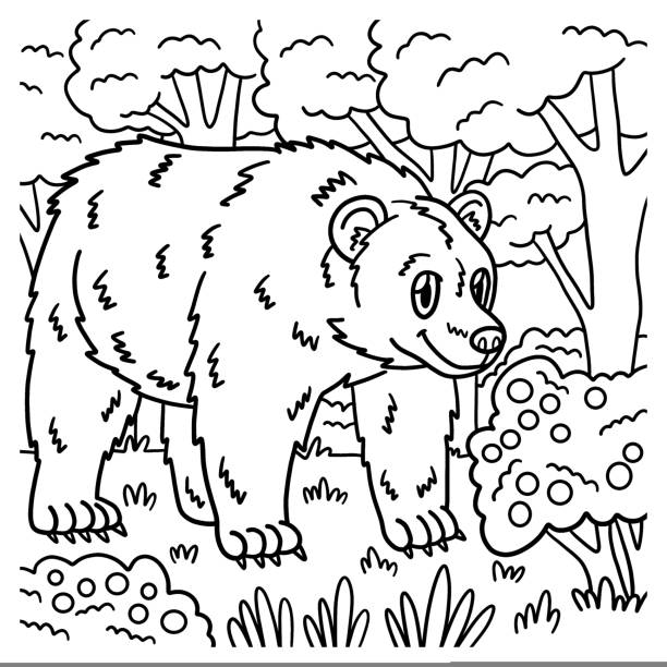 Coloring pages little cute baby bear stock illustrations royalty