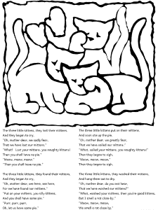Three little kittens coloring pages and printable activities