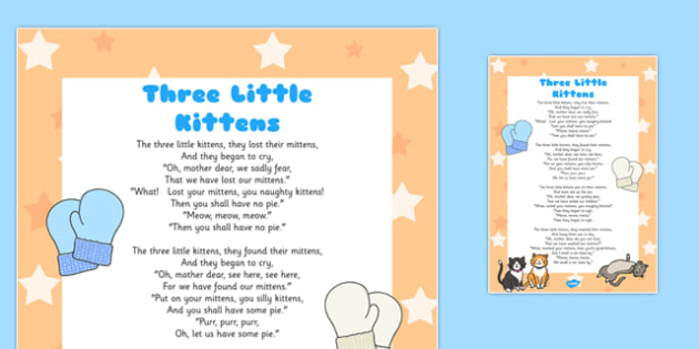 Little kittens nursery rhyme lyrics sheet teacher made