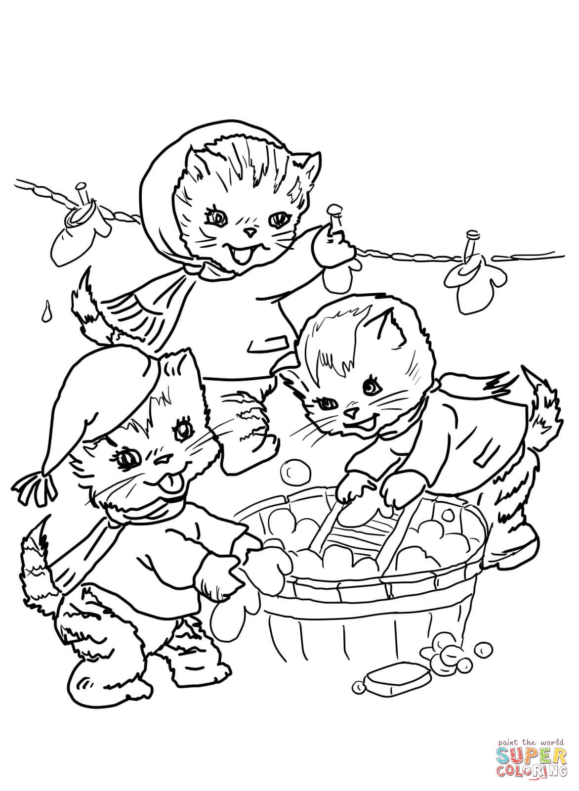 The three little kittens they washed their mittens coloring page free printable coloring pages