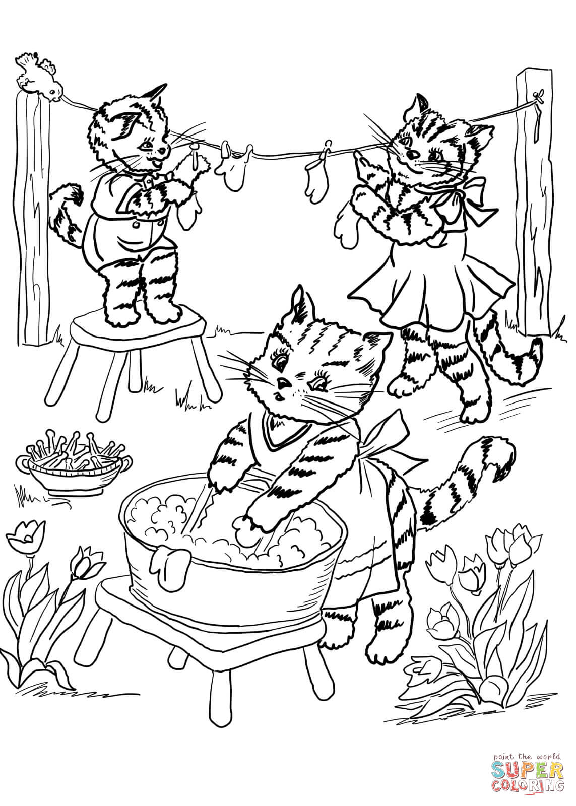 Three little kittens coloring page free printable coloring pages