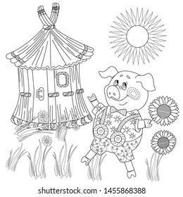 Coloring pages three little pigs page stock vector royalty free