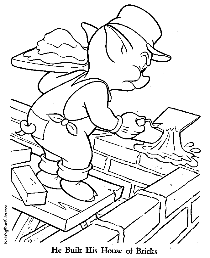 Three little pigs coloring page house of bricks