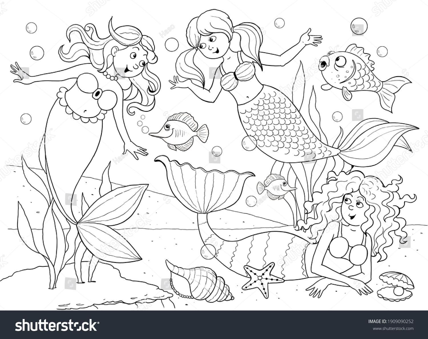 Little mermaid fairy tale three mermaid stock illustration