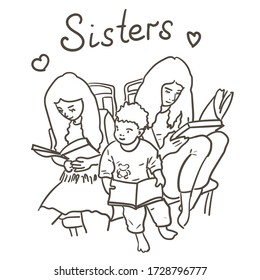 Hand drawn vector illustration three sisters stock vector royalty free