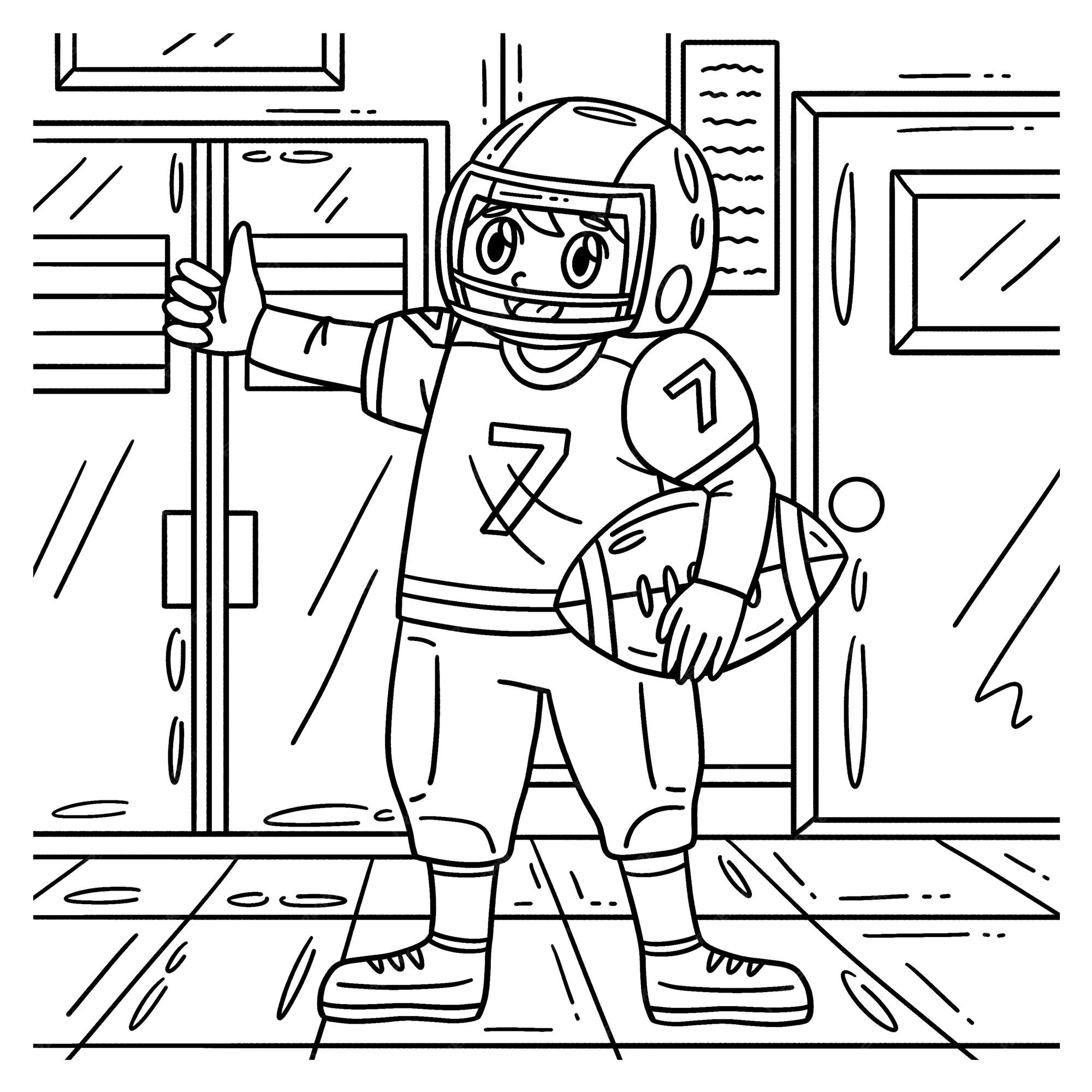 Premium vector a cute and funny coloring page of an american football player thumbs up provides hours of coloring fun for children to color this page is very easy suitable for