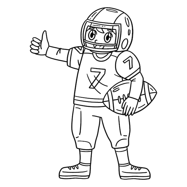 Premium vector a cute and funny coloring page of an american football player thumbs up provides hours of coloring fun for children to color this page is very easy suitable for