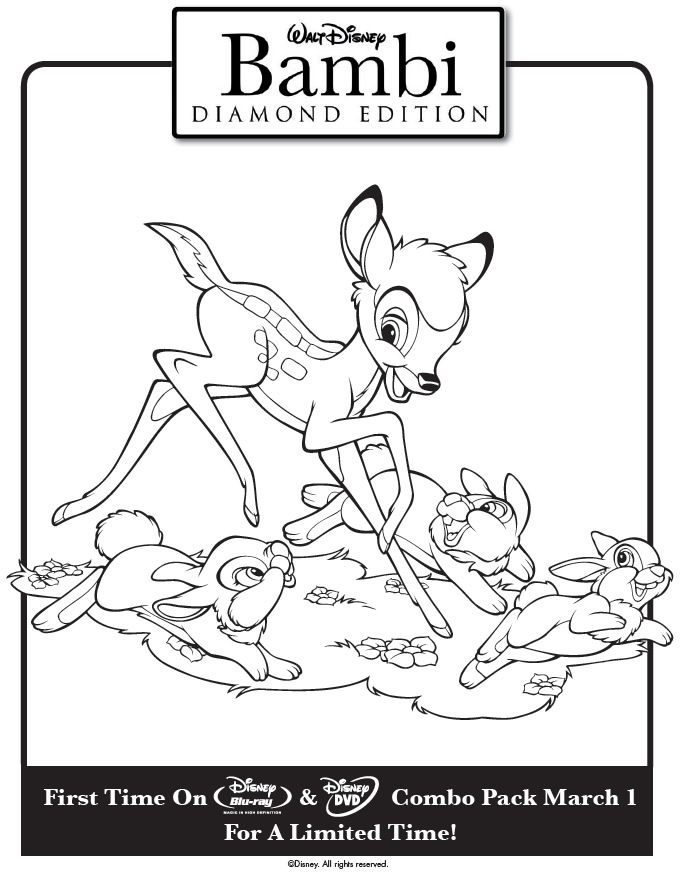 Bambi and thumper coloring page â printables for kids â free word search puzzles coloring pages and other activities