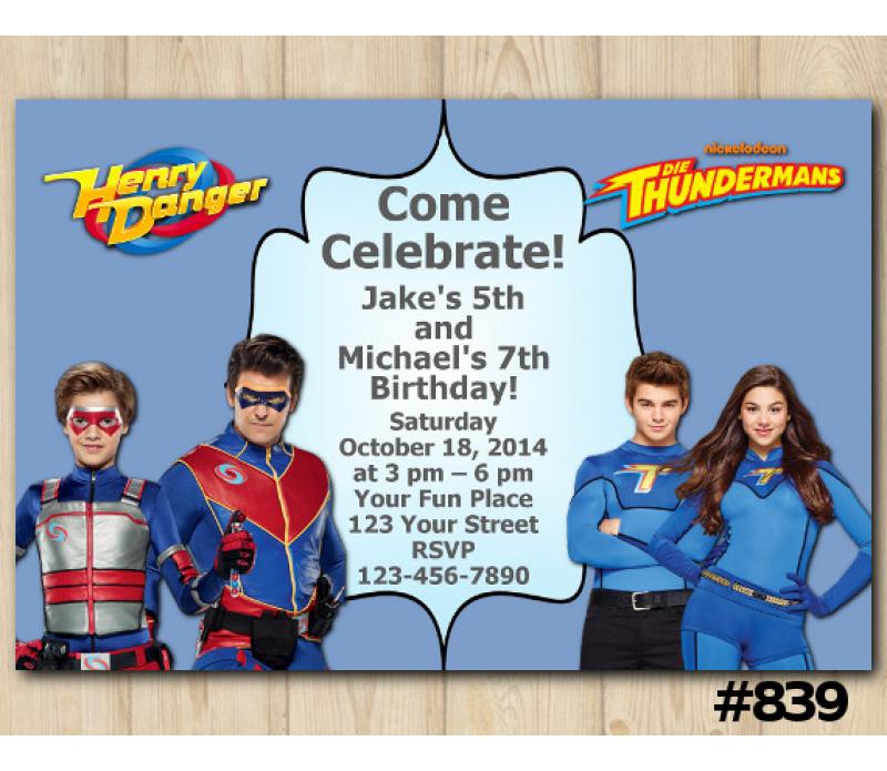 Twin henry danger and thundermans birthday invitation